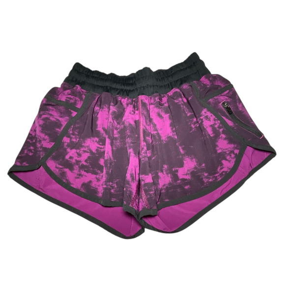 LULULEMON Purple Black Tracker Shorts III Athletic Cinch Waist Size 6 Women's - Picture 1 of 12